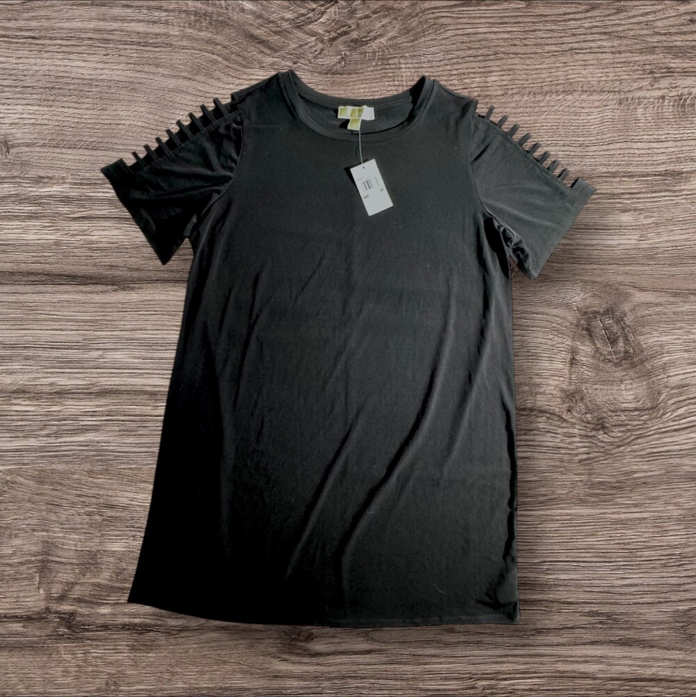 NWT Michael Kors Womens‎ 1X Dress Black Stretch Cutout Short Sleeve Logo